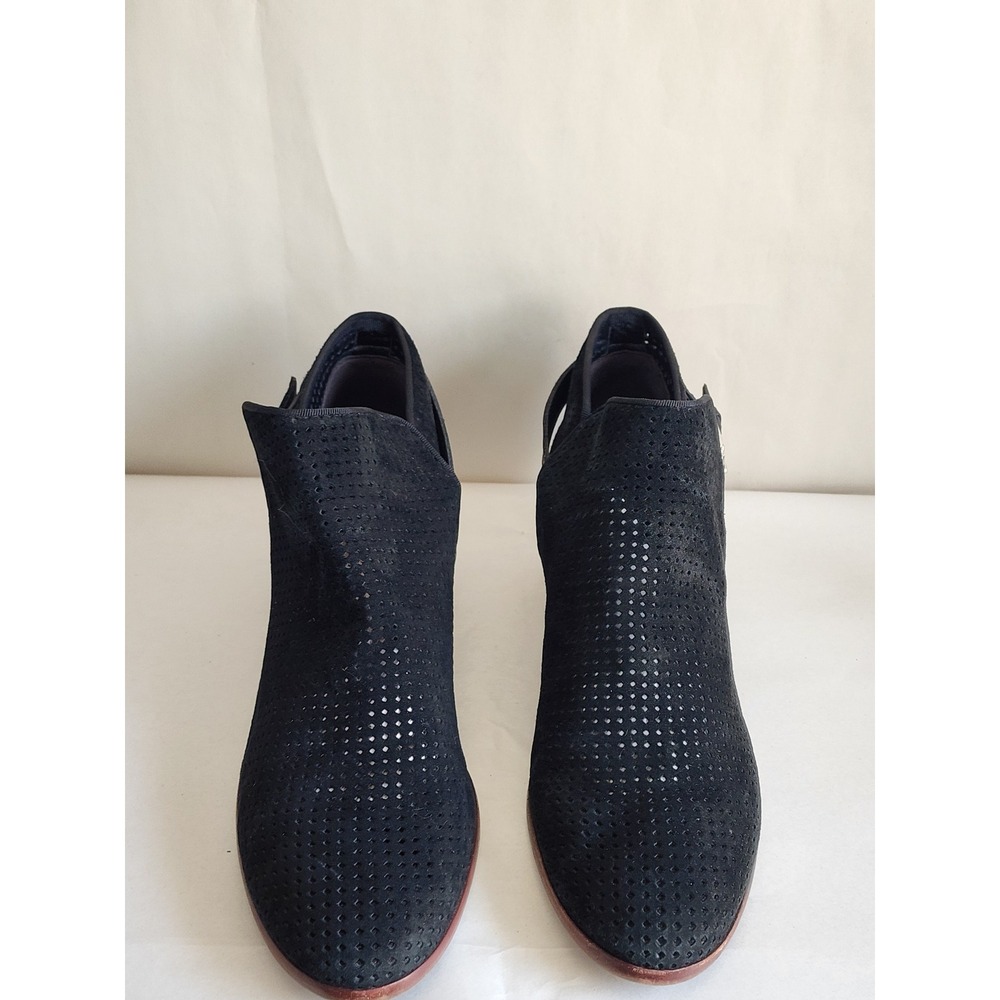 Sam Edelman Black Perforated Suede Ankle Boots Buckle Detail Size 8.5